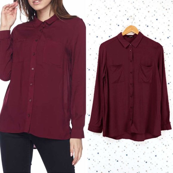 Classic Button Up Dress Shirt Burgundy - Picture 1 of 7